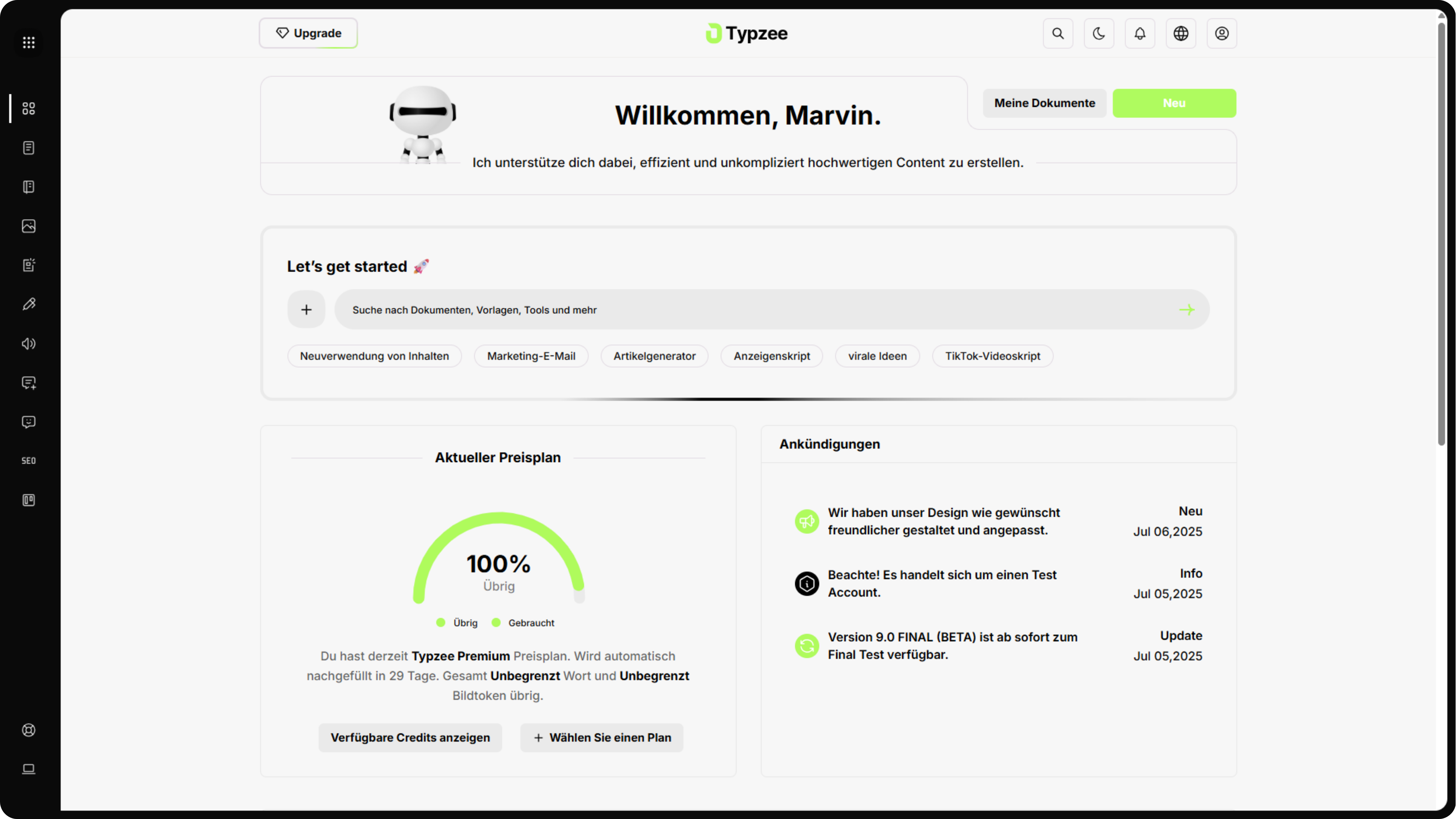 MagicAI Dashboard Mockup